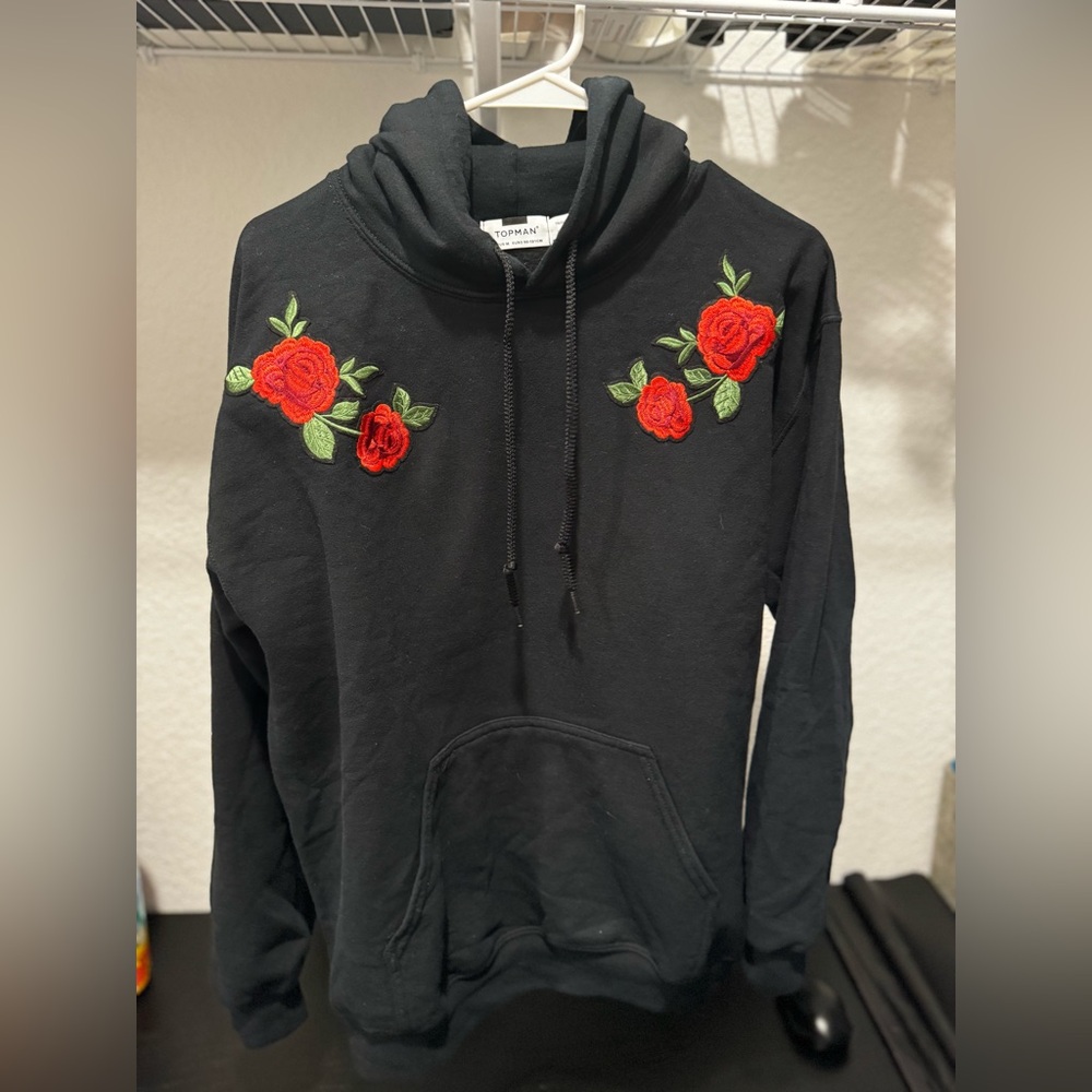 TOPMAN Rose Hoodie In Black Multi